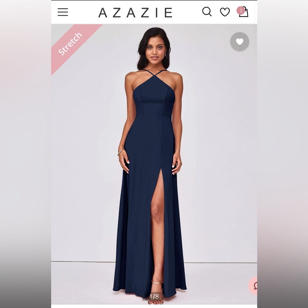 NWT Azazie Emmie Bridesmaids dress Dark Navy stretch chiffon